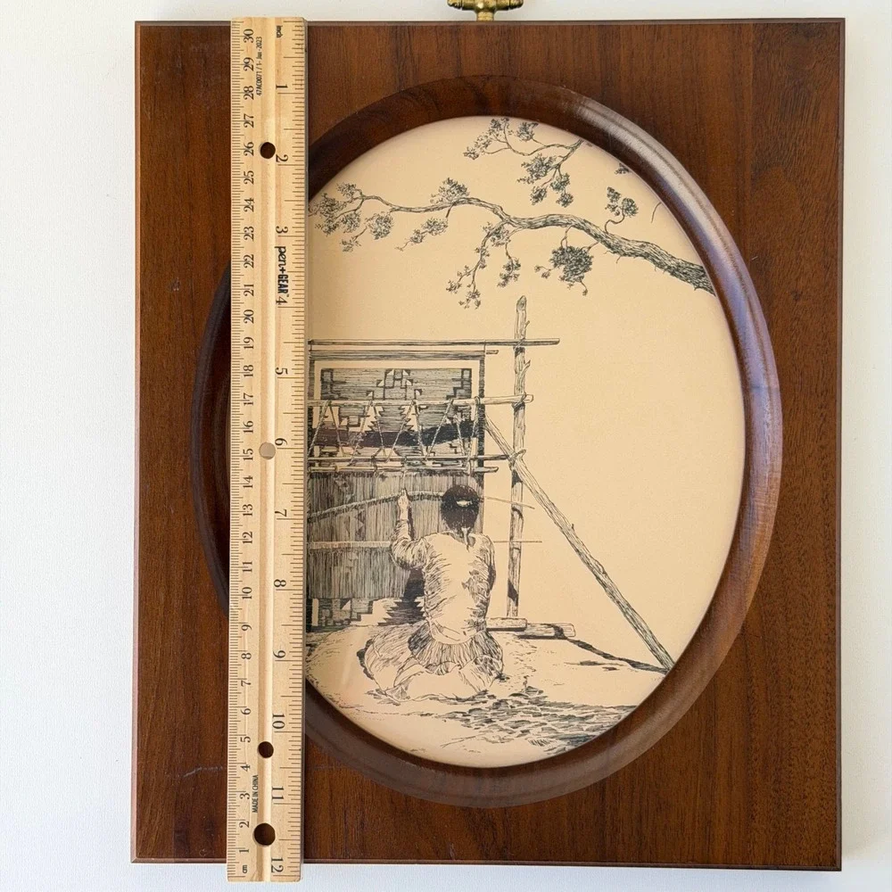 Vintage Navajo Weaver Pen & Ink Art Framed Southwestern Native American Gallery
